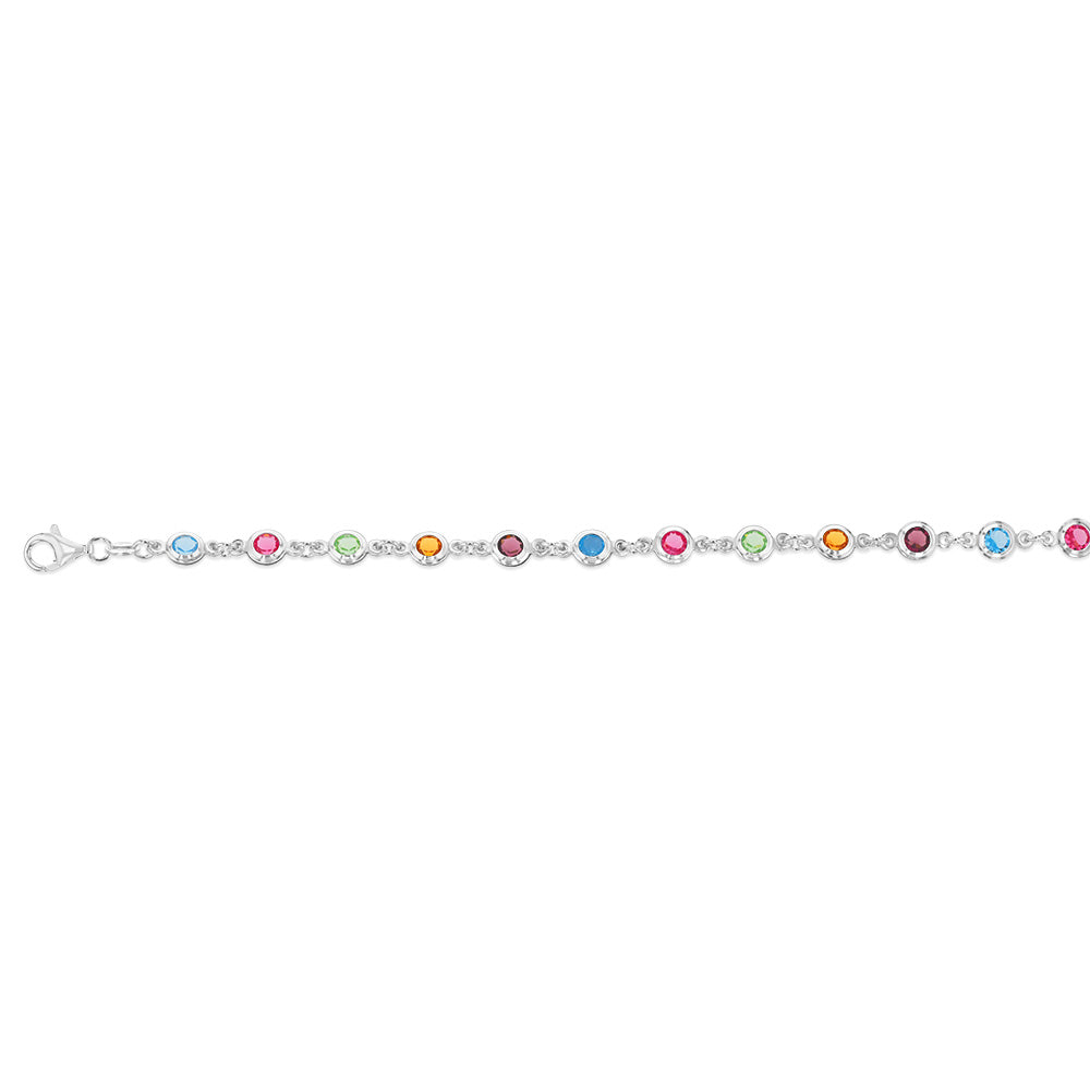 Sterling Silver Multicolour Stones 19cm Bracelet