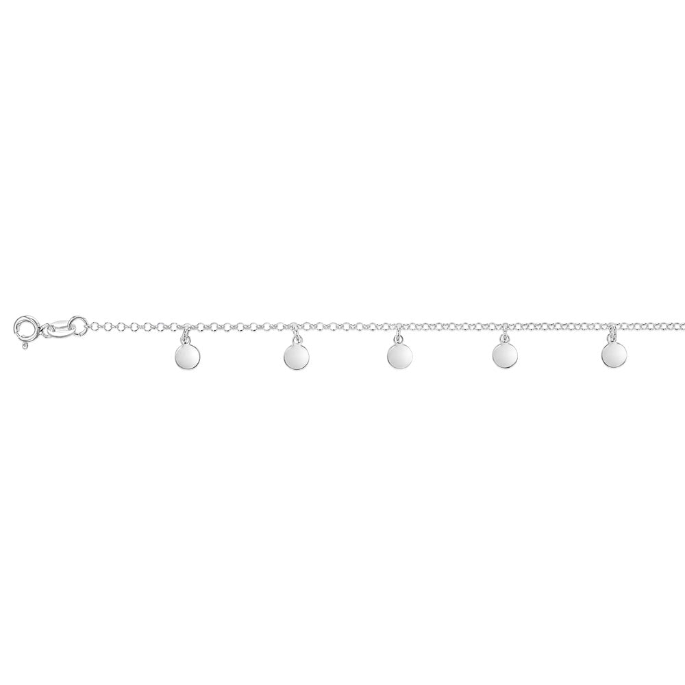 Sterling Silver Round Disc On 19cm Bracelet