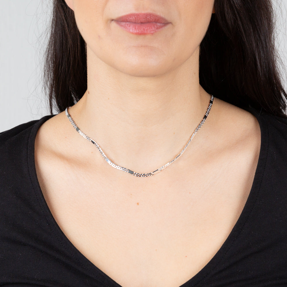 Sterling Silver Fancy Curb +Anchor 45cm Chain