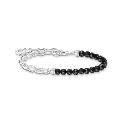 Thomas Sabo Charm Club Sterling Silver Link Chain Onyx Bead 16-19cm Bracelet