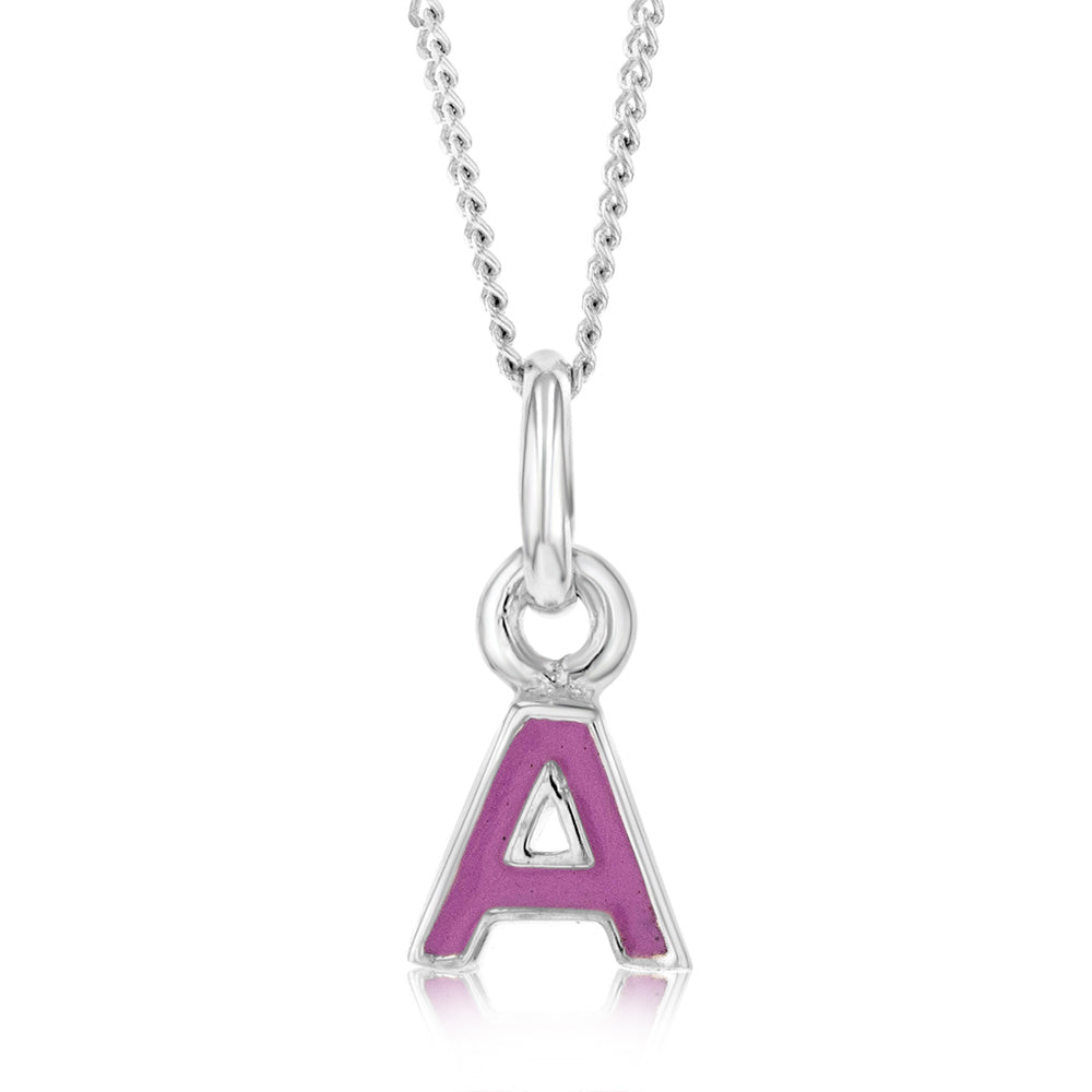 Sterling Silver Pink Enamel Initial "A" Pendant