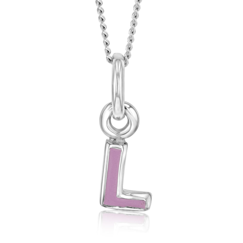 Sterling Silver Pink Enamel Initial "L" Pendant