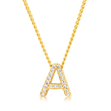 Load image into Gallery viewer, Sterling Silver Gold Plated Cubic Zirconia Initial &quot;A&quot; Pendant On 42cm Chain