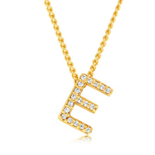 Load image into Gallery viewer, Sterling Silver Gold Plated Cubic Zirconia Initial &quot;E&quot; Pendant On 42cm Chain