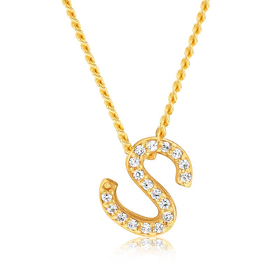 Sterling Silver Gold Plated Cubic Zirconia Initial 