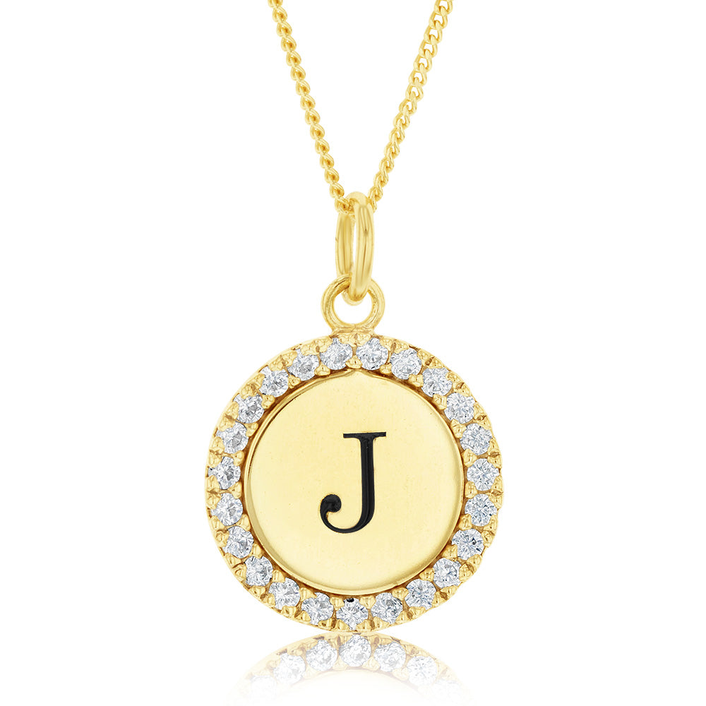 Sterling Silver Gold Plated Round Initial "J" Pendant On 45cm Chain