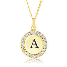 Load image into Gallery viewer, Sterling Silver Gold Plated Round Initial &quot;A&quot; Pendant On 45cm Chain