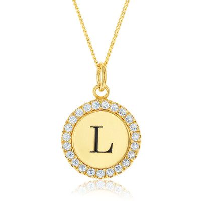 Sterling Silver Gold Plated Round Initial 