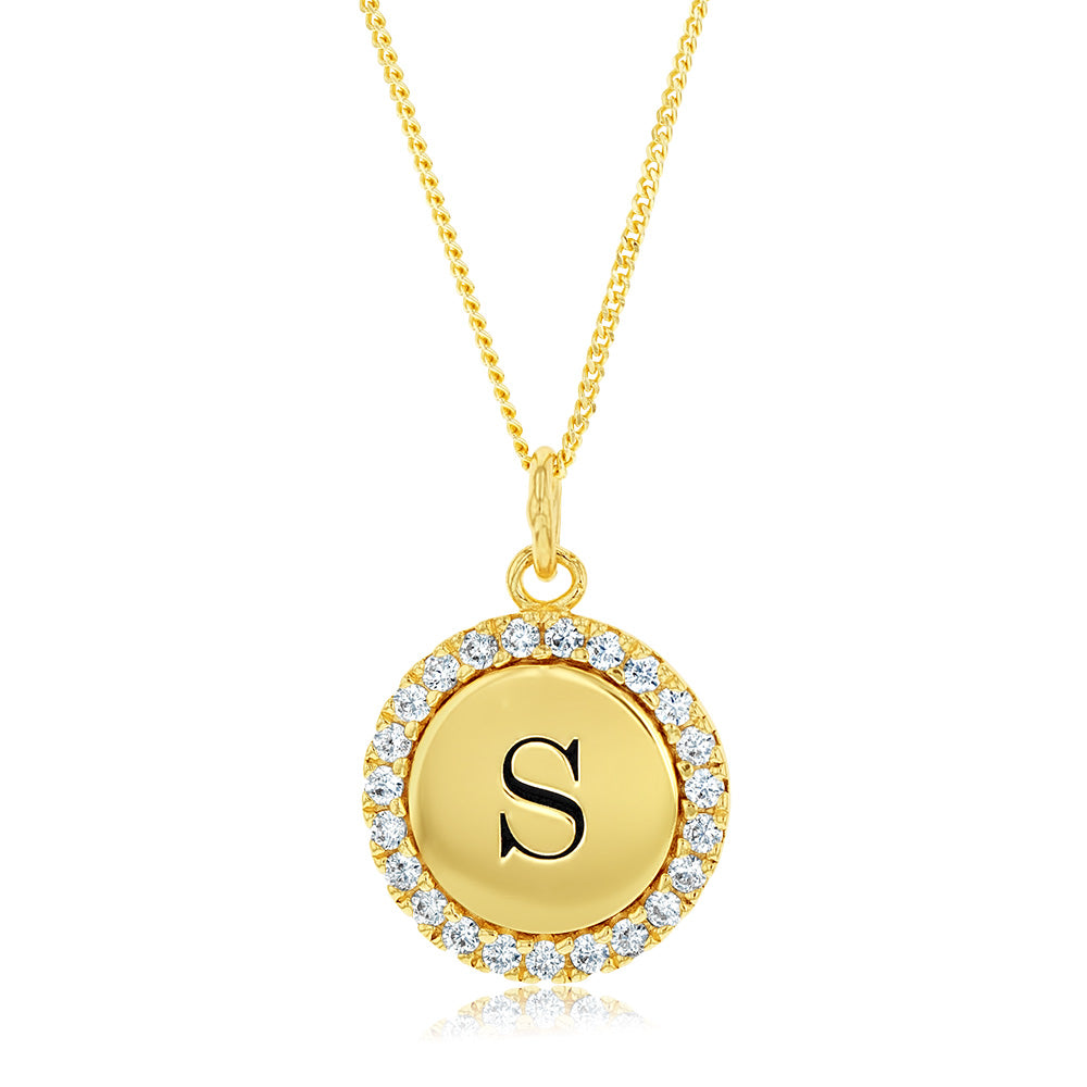 Sterling Silver Gold Plated Round Initial