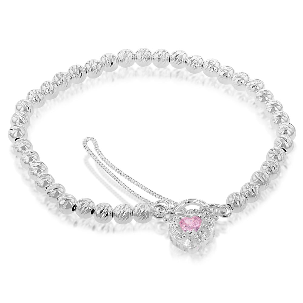 Sterling Silver Ball Chain 19cm Padlock Bracelet