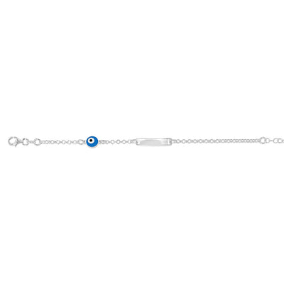 Sterling Silver Evil Eye ID 16cm Kids Bracelet