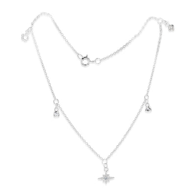 Sterling Silver Cubic Zirconia Charm On 25.4cm Anklet