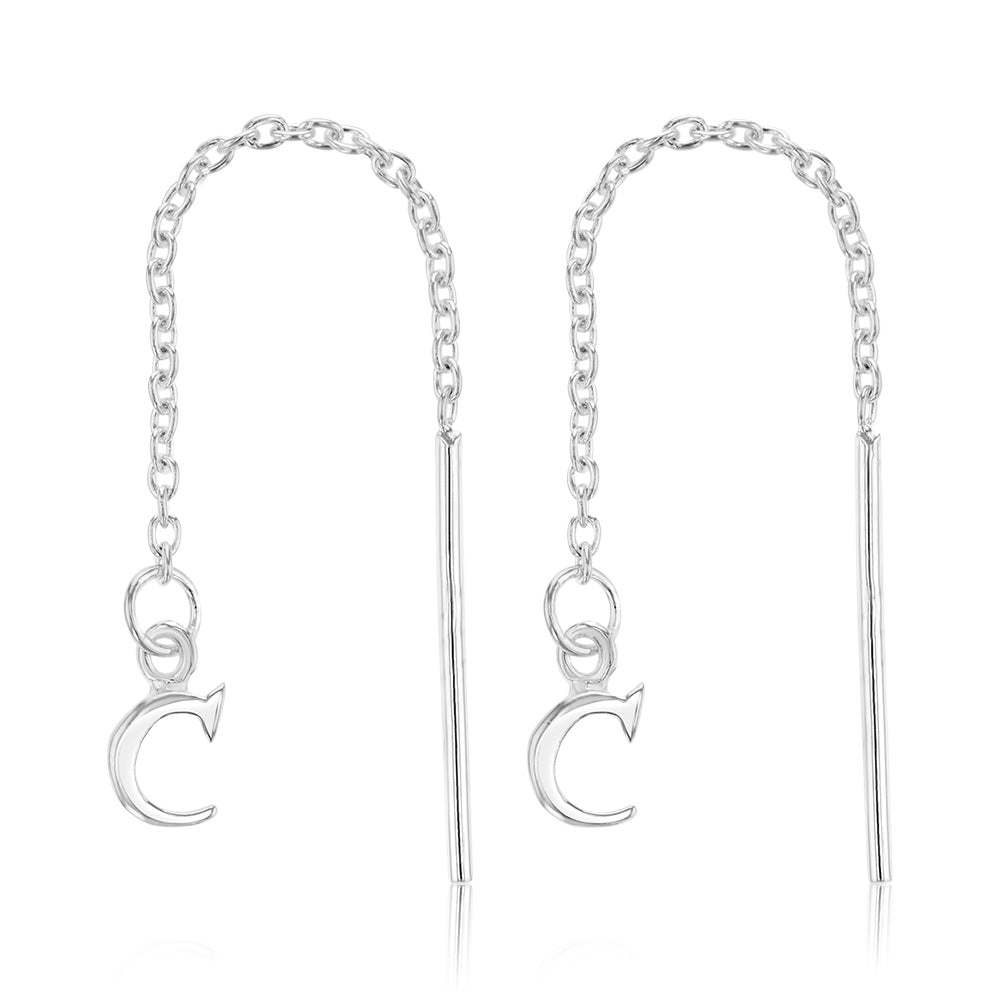 Sterling Silver Initial C Threader Drop Earrings