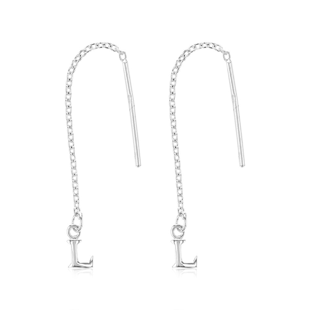 Sterling Silver Initial L Threader Drop Earrings