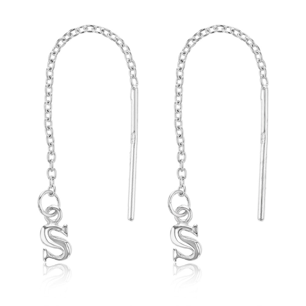 Sterling Silver Initial S Threader Drop Earrings