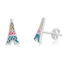 Load image into Gallery viewer, Sterling Silver Enamel Pink &amp; Blue Tower Stud Earrings