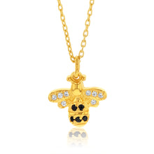 Load image into Gallery viewer, Sterling Silver Gold Plated Honey Bee Black &amp; White Zirconia Pendant With 45cm Chain