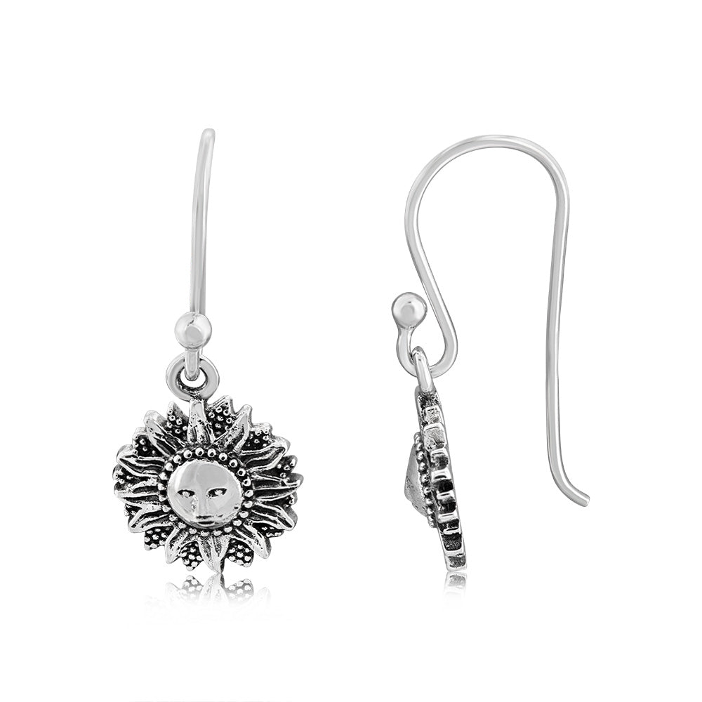 Stering Silver Sun Oxidised Drop Earrings