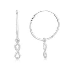 Load image into Gallery viewer, Sterling Silver Infinity On Plain Hoop Earrings