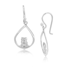 Load image into Gallery viewer, Sterling Silver Owl In Pear Drop Earrings