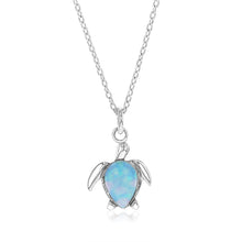 Load image into Gallery viewer, Sterling Silver Turtles Blue Opal Glass Pedant With 45cm Chain