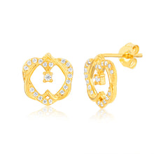 Load image into Gallery viewer, Gold Plated Sterling Silver Hearts Overlay Cubic Zirconia Earrings
