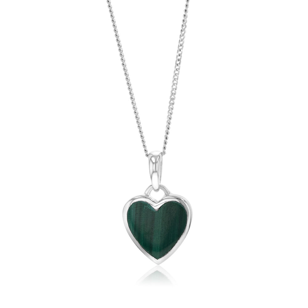 Sterling Silver Malachite Coloured Stone Heart Pendant
