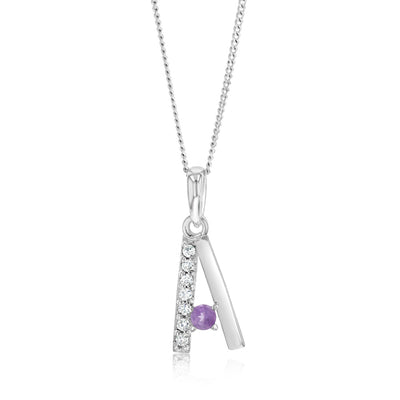 Sterling Silver Amethyst And Cubic Zirconia Initial 