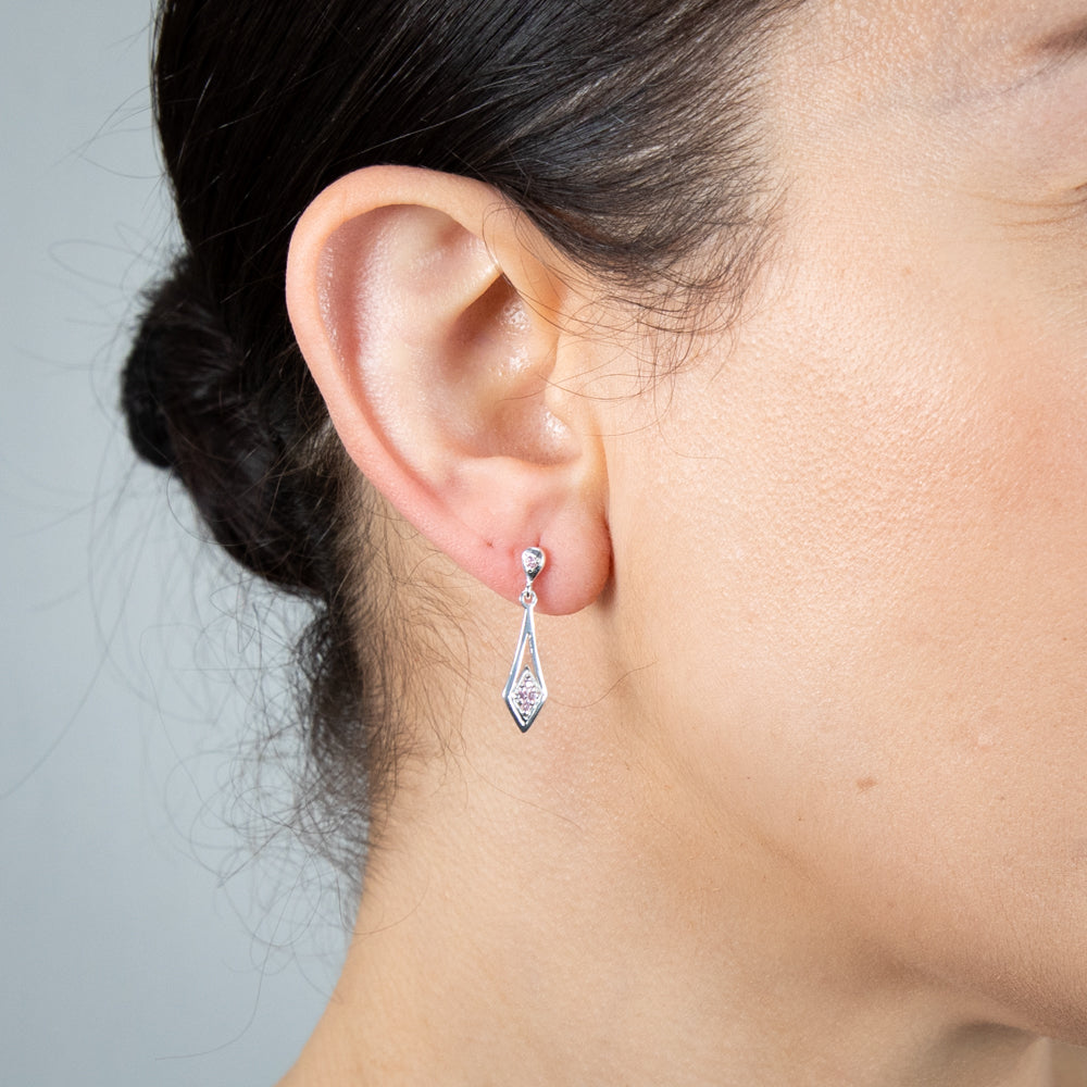 Sterling Silver Coloured Cubic Zirconia Diamond Shaped Drop Earrings