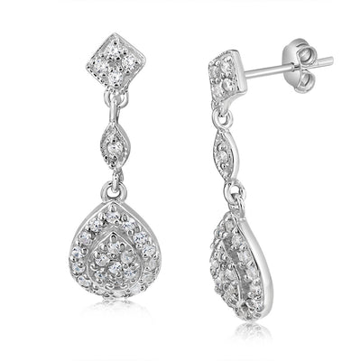 Sterling Silver Cubic Zirconia Pear Shaped Drop Earrings