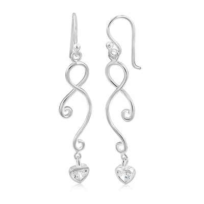 Sterling Silver Cubic Zirconia Infinity Heart Drop Earring