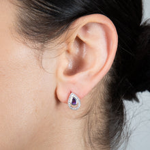 Load image into Gallery viewer, Sterling Silver Amethyst And Cubic Zirconia Pear Shaped Earrings