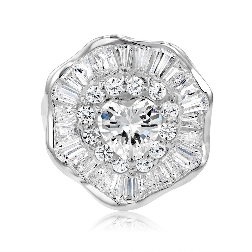 Sterling Silver Cubic Zirconia Flower Ring