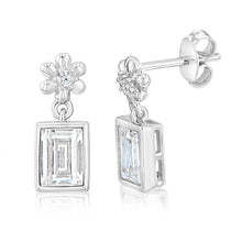 Load image into Gallery viewer, Sterling Silver Baguette Cut Cubic Zirconia Drop Earrings