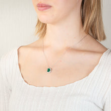 Load image into Gallery viewer, Sterling Silver Rhodium Plated Emerald And White CZ Pendant With 45cm Chain