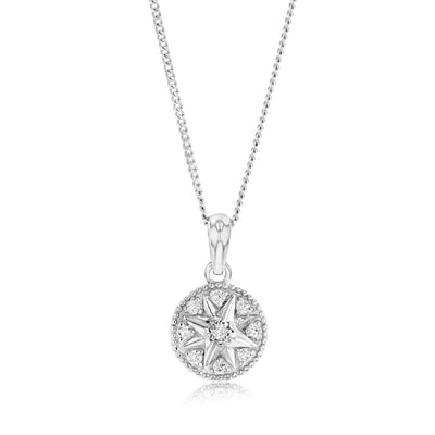 Sterling Silver Cubic Zirconia Star On Round Pendant