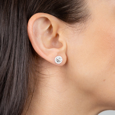 Sterling Silver Cubic Zirconia Star On Round Stud Earrings