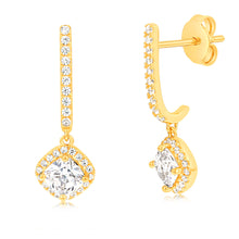 Load image into Gallery viewer, Sterling Silver Gold Plated White Cubic Zirconia Fancy Drop Earrings