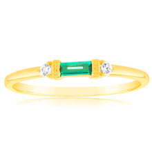 Load image into Gallery viewer, Sterling Silver 14ct Gold Plated Nano Emerald And White Cubic Zirconia Ring