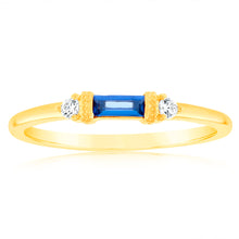 Load image into Gallery viewer, Sterling Silver 14ct Gold Plated Nano Sapphire Blue And White Cubic Zirconia Ring