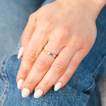 Load image into Gallery viewer, Sterling Silver 14ct Gold Plated Nano Sapphire Blue And White Cubic Zirconia Ring