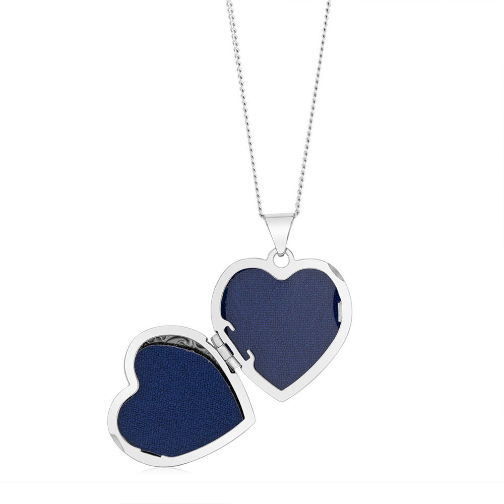 Sterling Silver Rhodium Plated Engraved Heart Locket