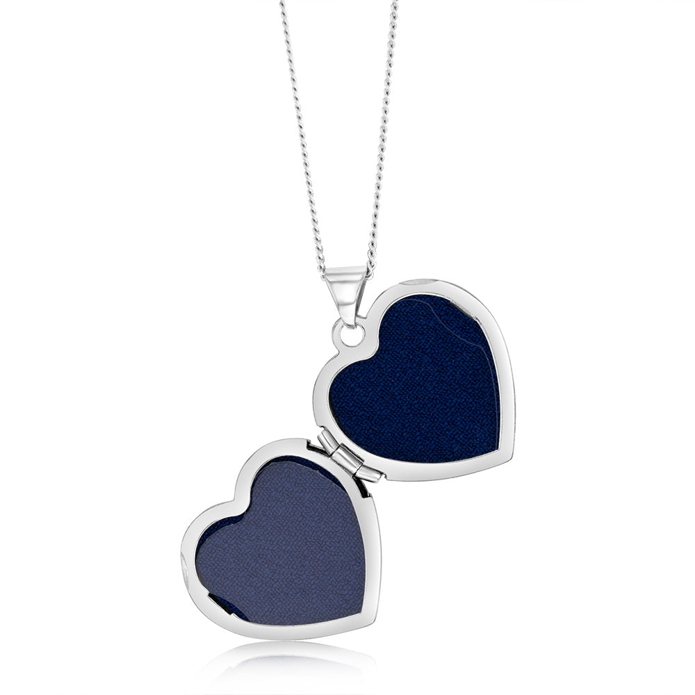 Sterling Silver Rhodium Plated Engraved Heart Locket