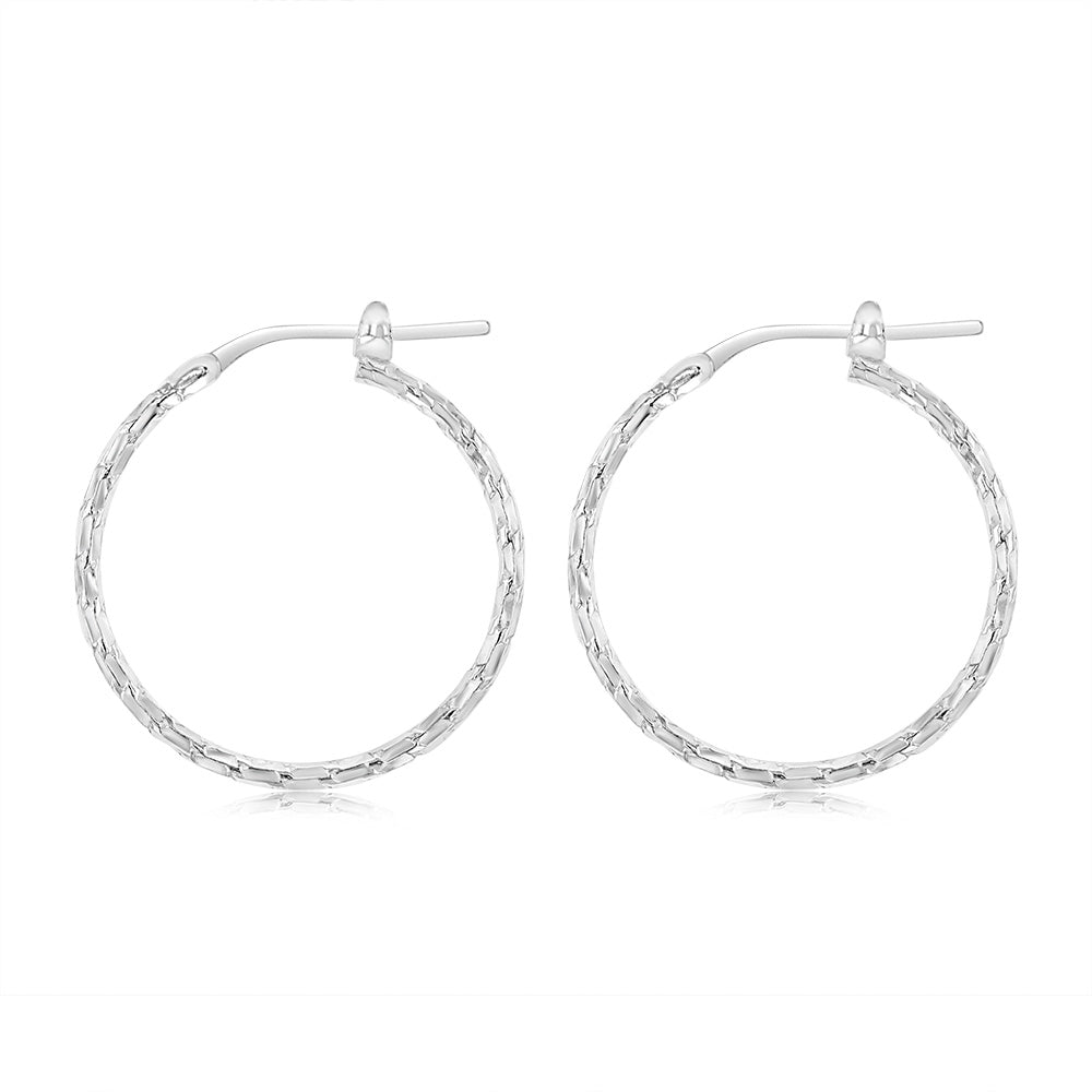 Sterling Silver Patterned 20mm Hoop Earrings