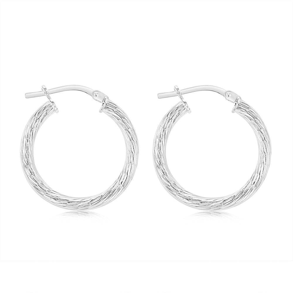 Sterling Silver Patterned 15mm Hoop Earrings