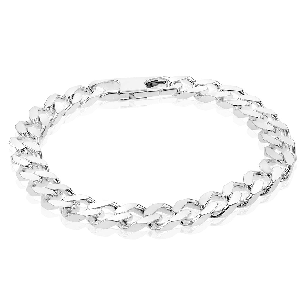 Sterling Silver Curb Bevelled 21cm Bracelet