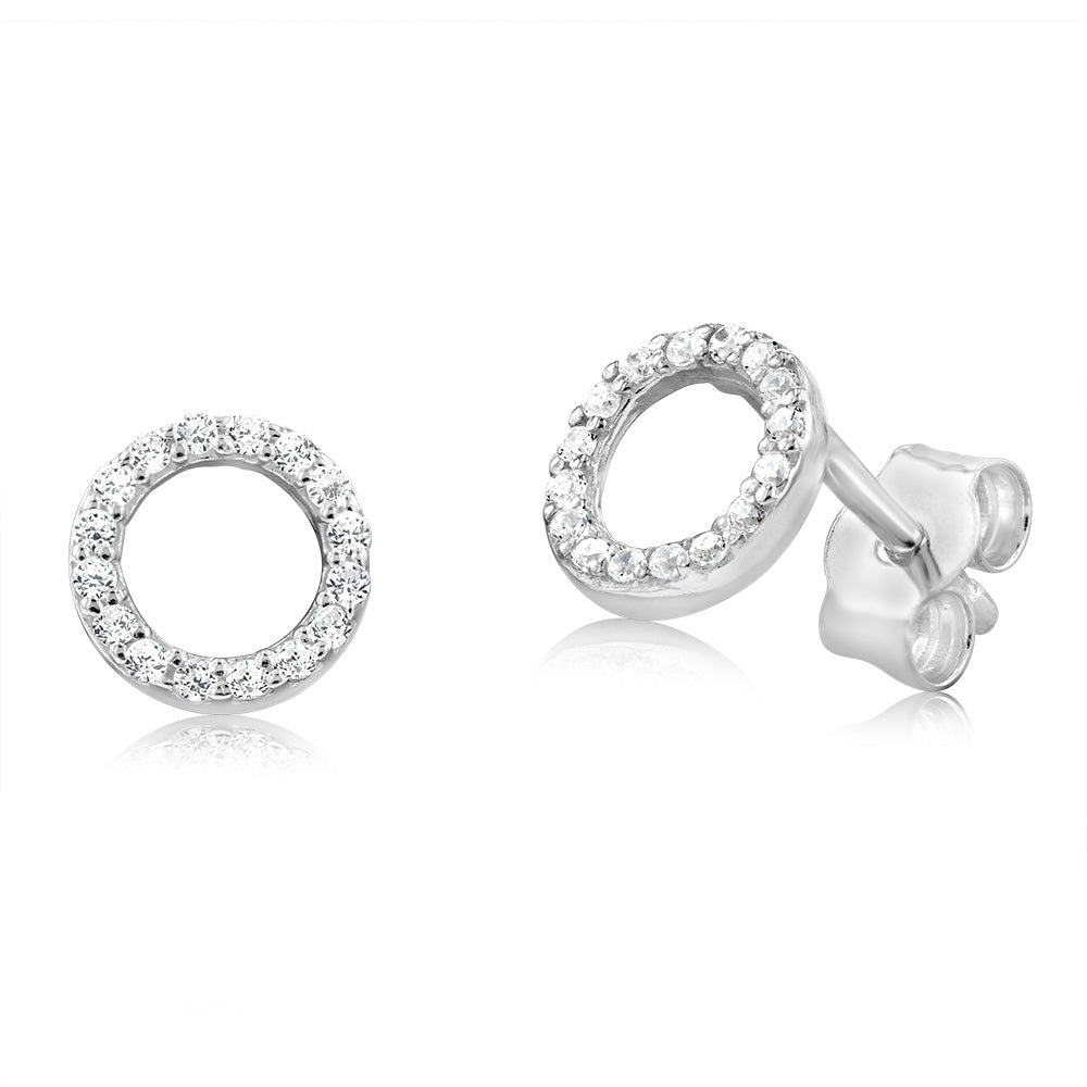 Sterling Silver Cubic Zirconia Circle Of Life Stud Earrings