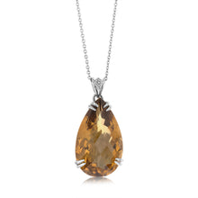 Load image into Gallery viewer, Sterling Silver Rhodium Plated Pear Checkerboard Citrine Pendant On 45cm Chain