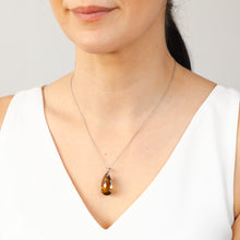 Load image into Gallery viewer, Sterling Silver Rhodium Plated Pear Checkerboard Citrine Pendant On 45cm Chain
