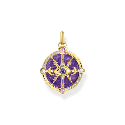 Thomas Sabo Yellow Gold-Plated Sterling Silver Cosmic Amulet Purple CZ Eye Pendant